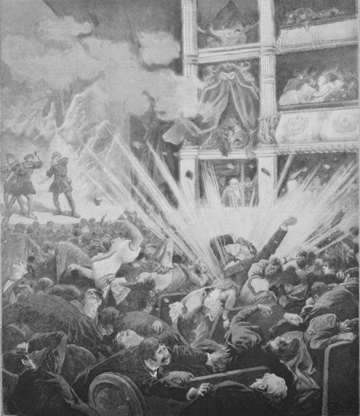 Detall del gravat sobre la bomba del Liceu a la portada de 'Le Petit Journal' del 25 de novembre del 1893.